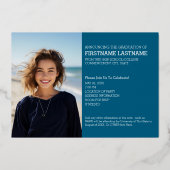 3フォト卒業パーティモダンスクリプト金ゴールド 箔招待状 (裏面)