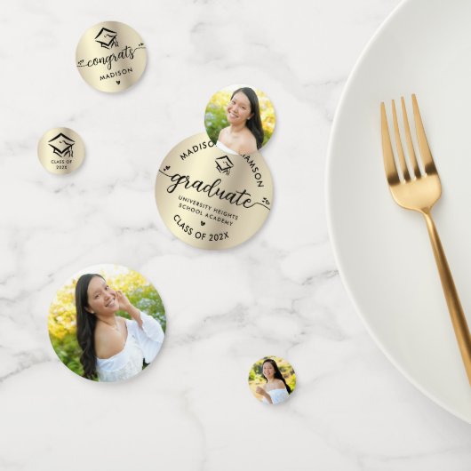 3フォト卒業ブラック金ゴールドモダンスクリプトキャップ コンフェッティ (グループ)