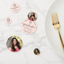 3フォト卒業赤面ピンクモダンスクリプトキャップ