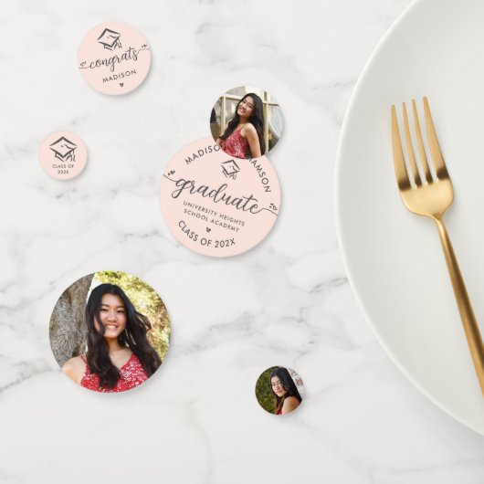 3フォト卒業赤面ピンクモダンスクリプトキャップ コンフェッティ (グループ)