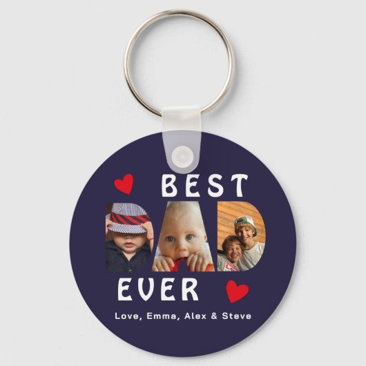 3フォト最高のパパエバーコラージュカスタム キーホルダー (正面)