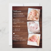 3フォト素朴新生児カントリーウッド誕生 案内状 (正面)