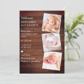 3フォト素朴新生児カントリーウッド誕生 案内状 (スタンド正面)