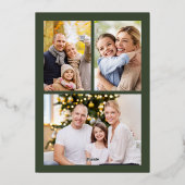 3フォト金ゴールドとグリーンクリスマスツリーレタリング 箔シーズンカード (裏面)