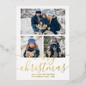 3フォト金ゴールドスクリプトメリークリスマス金ゴールド 箔シーズンカード (正面)