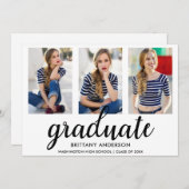 3フォト金ゴールドモダン卒業パーティー招待状WB 招待状 (正面/裏面)