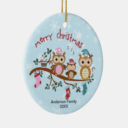 3フクロウ科クリスマスの家族 セラミックオーナメント (右)