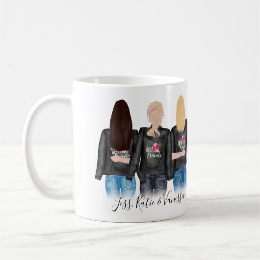 3フリ最高のーズブロンドブルネットヘアBFFフレンドシップ コーヒーマグカップ (左)