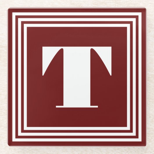 3フレームはっきりしたモノグラム |濃い赤 ガラスコースター (正面)