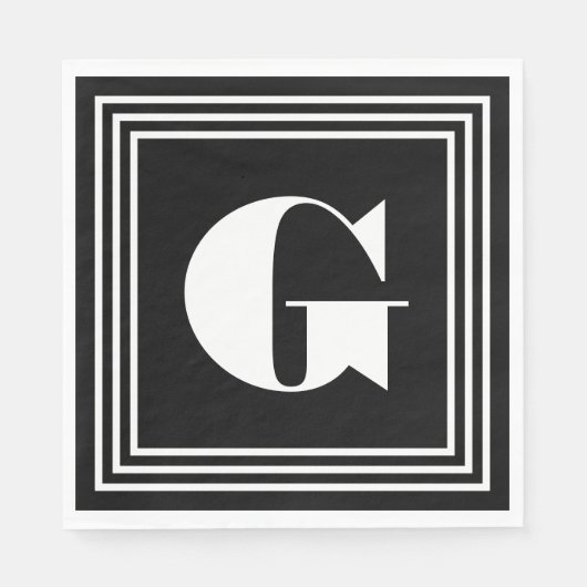 3フレームはっきりしたモノグラム |黒と白 スタンダードランチョンナプキン (正面)