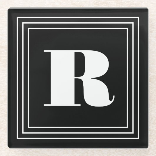 3フレームモノグラム |黒と白 ガラスコースター (正面)