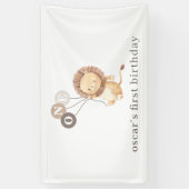 3ブラウンバルーン付きライオン1st誕生日 横断幕 (縦)