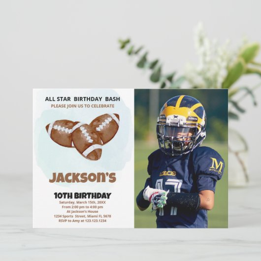 3ブラウンフットボール誕生日招待状と写真 招待状 (スタンド正面)