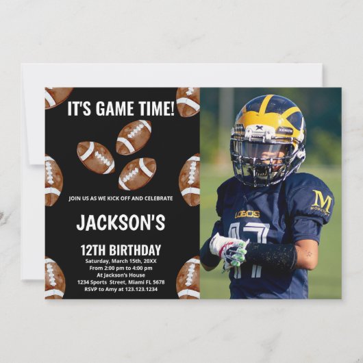 3ブラックサッカー誕生日招待状(写真あり) 招待状 (正面)