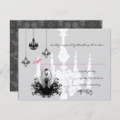 3ブラックシャンデリアファッションディバウェディングRSVP 出欠カード (正面/裏面)
