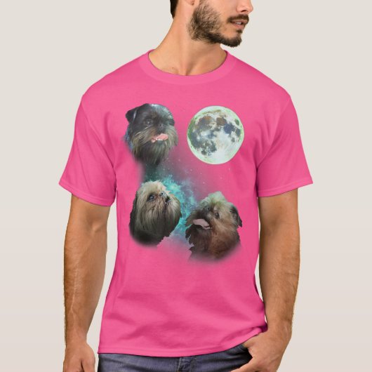 3ブリュッセルグリフォンHowl At Moon 3 Wolfs Wolves Tシャツ (正面)