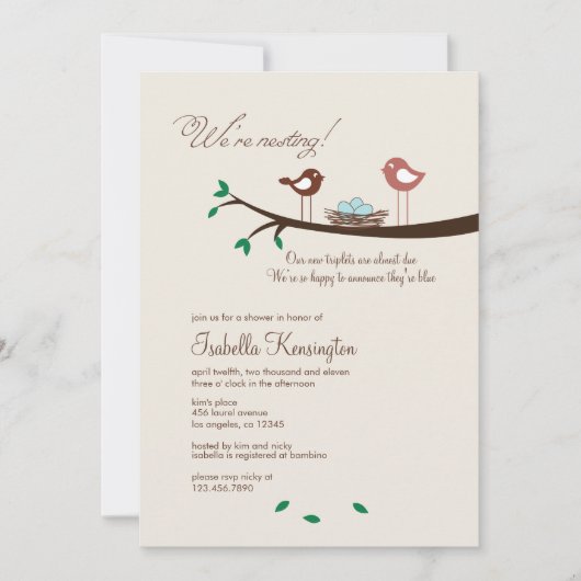 3ブルーエッグトリプレットボーイズベビーシャワー招待状 招待状 (正面)