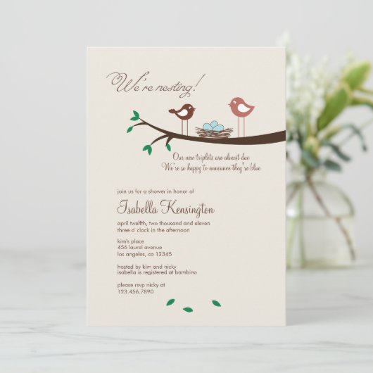 3ブルーエッグトリプレットボーイズベビーシャワー招待状 招待状 (スタンド正面)