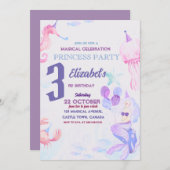 3プリンセスマーメイドカラフルアンダーザシー誕生日 招待状 (正面/裏面)