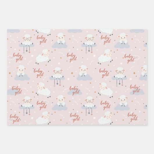 3ベビーの子羊、アーガイルストライプピンクの灰色の白 ラッピングペーパーシート (正面)