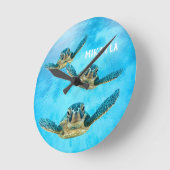3ベビーウミガメ泳ぐ ラウンド壁時計 (傾斜)