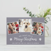 3ペットパーソナライズされたの写真Woof You Mercy Christmas シーズンカード (スタンド正面)