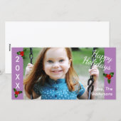 3ホリーパープルハッピーホリデー – クリスマスフォトカード シーズンカード (正面/裏面)