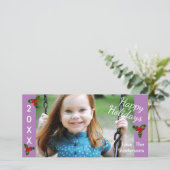 3ホリーパープルハッピーホリデー – クリスマスフォトカード シーズンカード (スタンド正面)