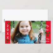 3ホリーレッドハッピーホリデー – クリスマスフォトカード シーズンカード (正面/裏面)