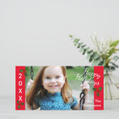 3ホリーレッドハッピーホリデー – クリスマスフォトカード シーズンカード (スタンド正面)