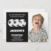 3ボールブラックサッカー誕生日招待状w写真 招待状 (正面)