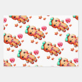 3ポインセチア、ジンジャーブレッドガール&かわいい牛 ラッピングペーパーシート (正面2)