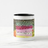 3マスのスキン：ブルック、レインボー、ブラウン – フライフィッシング マグカップ (中央)