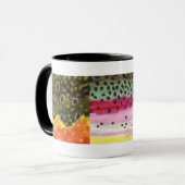 3マスのスキン：ブルック、レインボー、ブラウン – フライフィッシング マグカップ (正面左)