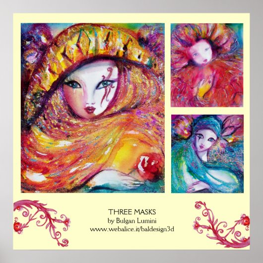 3マスク/ヴェネツィアカーニバル顔 ポスター (正面)