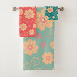 3ミックスChristmas色フローラルパターン バスタオルセット