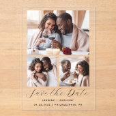 3ミニマル – 写真コラージュ結婚式の日付を保存 アクリル招待状 (正面)