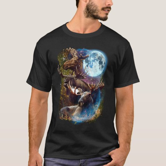 3ムーンムース鹿エルク動物グラフィック Tシャツ (正面)