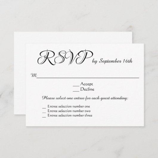 3メニュー選択肢ウェディングRSVP返信 出欠カード (正面/裏面)