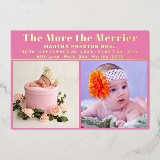 3メリー枚の写真新生児金ゴールド 箔シーズンカード (正面)