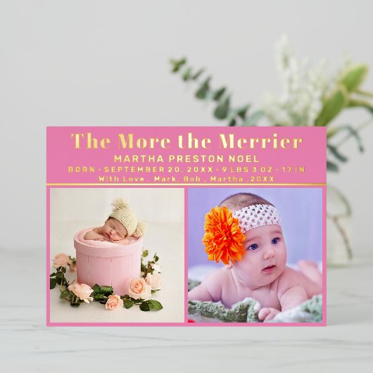 3メリー枚の写真新生児金ゴールド 箔シーズンカード (立ち正面)