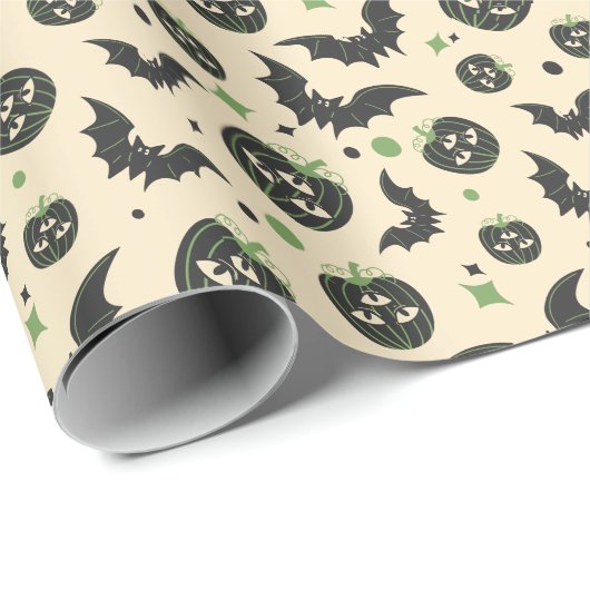 3モダンアイカボチャとこうもりハロウィン ラッピングペーパー (ロールコーナー)