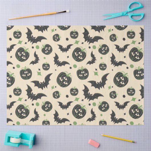 3モダンアイカボチャとこうもりハロウィン 薄葉紙 (クラフト)