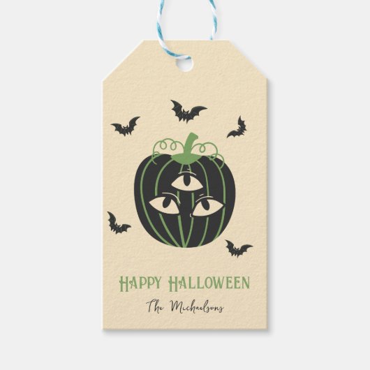 3モダンアイカボチャとこうもり名前をカスタムするギフトTa ギフトタグ (正面)