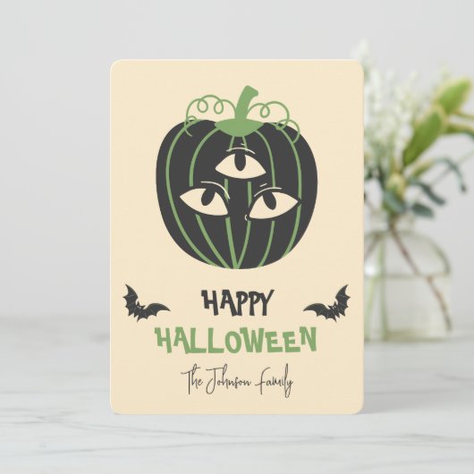 3モダンアイカボチャハッピーハローウィン名字 カード (スタンド正面)