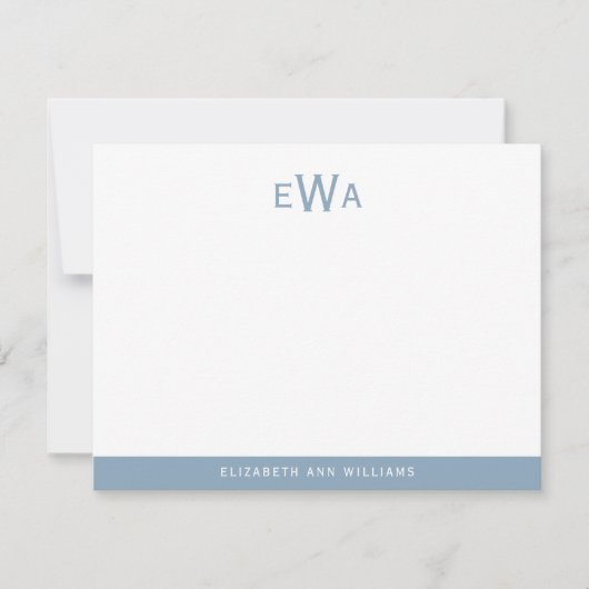 3モダンイニシャルモノグラムアクアブルーストライプズ ノートカード (正面)