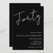 3モダンシンプル歳ブラック40歳 招待状 (正面/裏面)