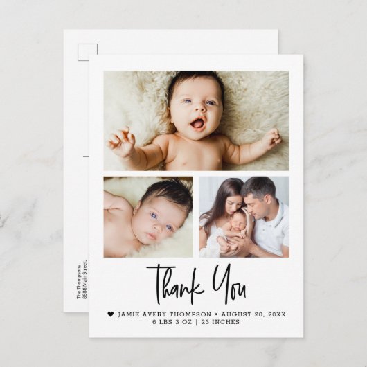 3モダンフォトコラージュベビーありがとうございました誕生 ポストカード (正面/裏面)