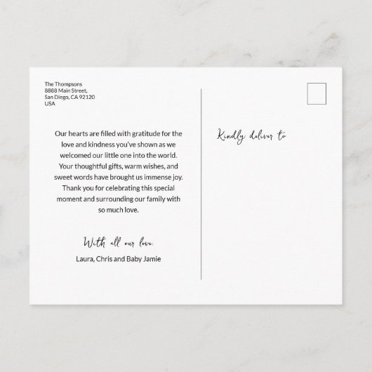 3モダンフォトコラージュベビーありがとうございました誕生 ポストカード (裏面)
