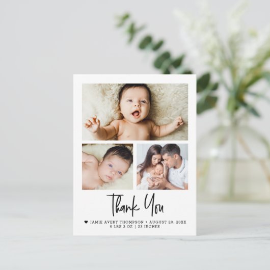 3モダンフォトコラージュベビーありがとうございました誕生 ポストカード (スタンド正面)
